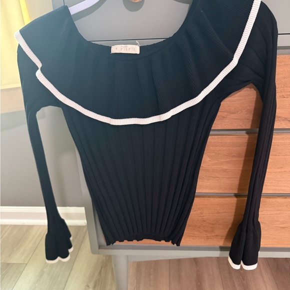 ILLA ILLA Black Sweater Top with White Ruffles - Picture 3 of 5